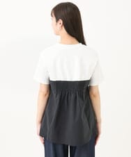 F1KGC41120 MK MICHEL KLEIN(小さいサイズ)(メゾン ドゥ サンク) 【小さいサイズ】ビスチェレイヤード風フレアーTシャツ(無地)/洗える ホワイト×チャコール