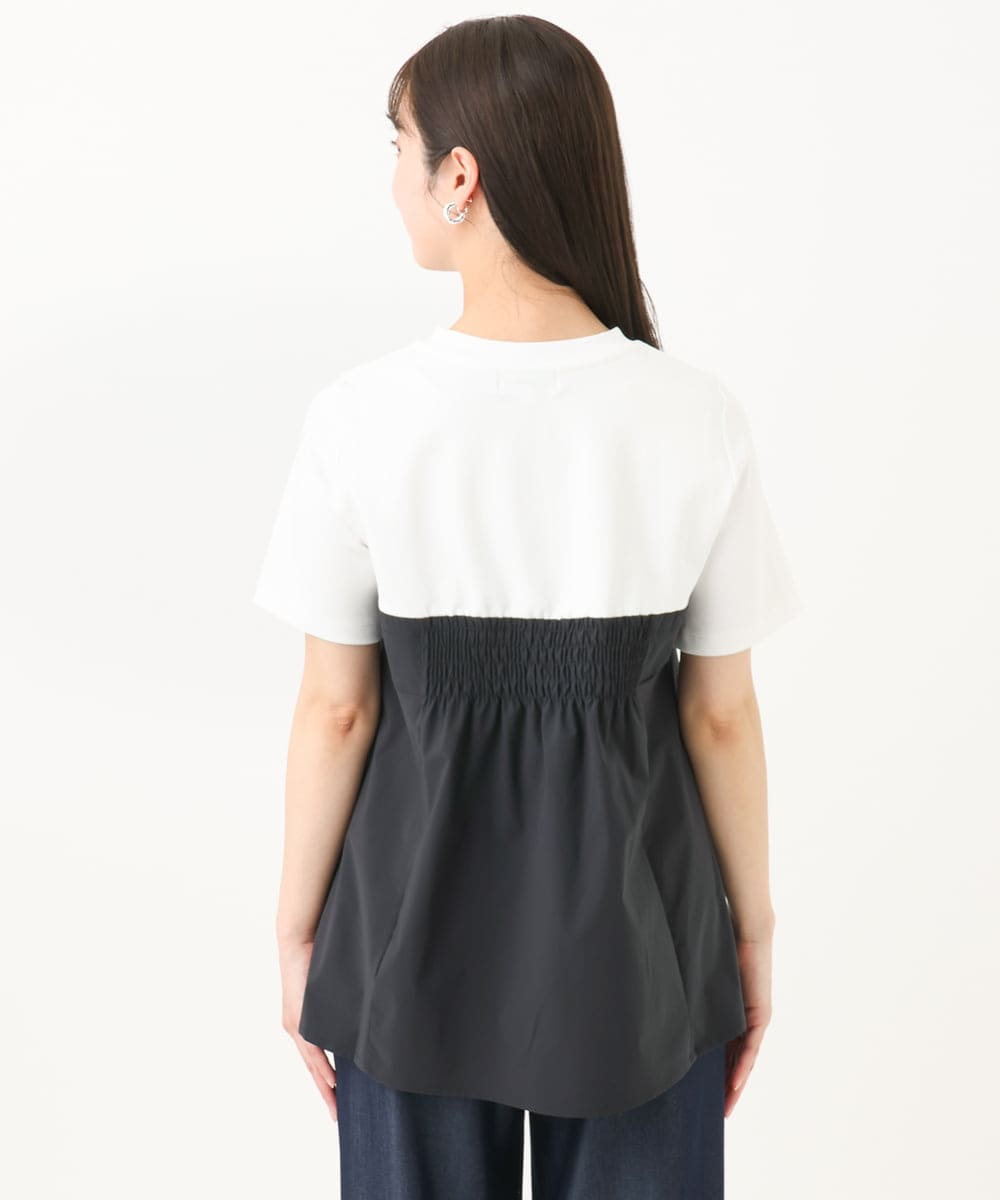 F1KGC41120 MK MICHEL KLEIN(小さいサイズ)(メゾン ドゥ サンク) 【小さいサイズ】ビスチェレイヤード風フレアーTシャツ(無地)/洗える ホワイト×チャコール