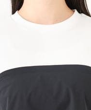 F1KGC41120 MK MICHEL KLEIN(小さいサイズ)(メゾン ドゥ サンク) 【小さいサイズ】ビスチェレイヤード風フレアーTシャツ(無地)/洗える ホワイト×チャコール