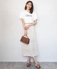 F1KGD30090 MK MICHEL KLEIN(小さいサイズ)(メゾン ドゥ サンク) 【小さいサイズ】ビーズ刺繍ロゴTシャツ/洗える ベージュ