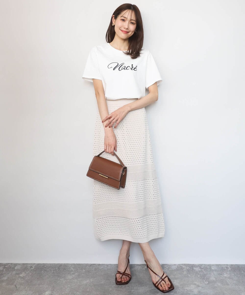 F1KGD30090 MK MICHEL KLEIN(小さいサイズ)(メゾン ドゥ サンク) 【小さいサイズ】ビーズ刺繍ロゴTシャツ/洗える ベージュ