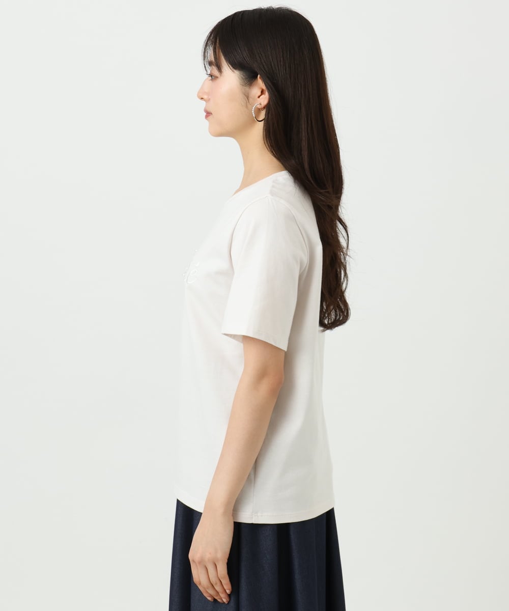 F1KGD30090 MK MICHEL KLEIN(小さいサイズ)(メゾン ドゥ サンク) 【小さいサイズ】ビーズ刺繍ロゴTシャツ/洗える ベージュ
