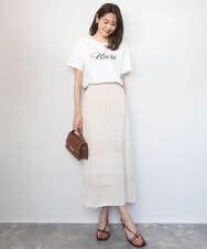 F1KGD30090 MK MICHEL KLEIN(小さいサイズ)(メゾン ドゥ サンク) 【小さいサイズ】ビーズ刺繍ロゴTシャツ/洗える ベージュ