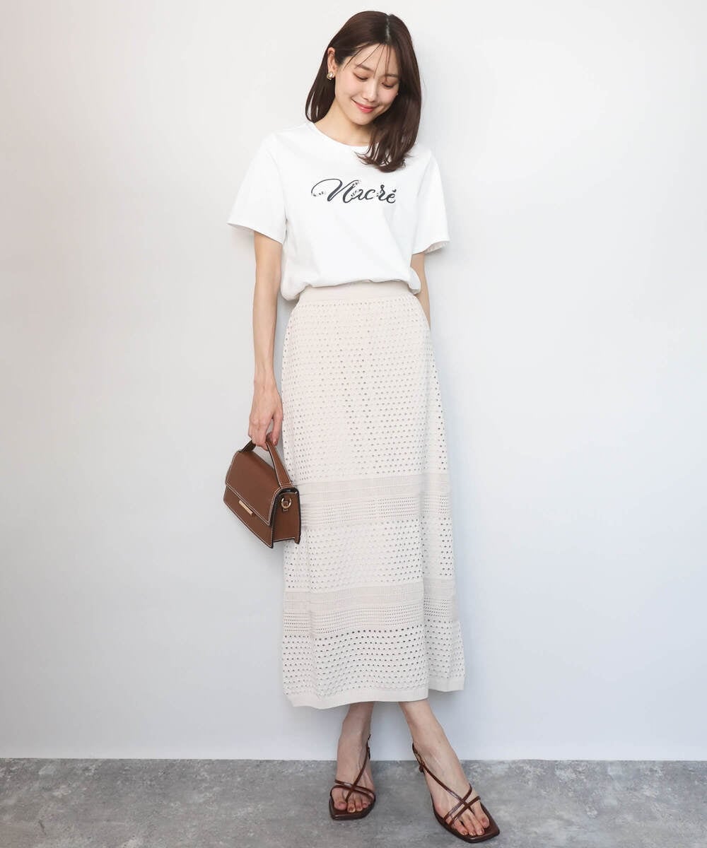 F1KGD30090 MK MICHEL KLEIN(小さいサイズ)(メゾン ドゥ サンク) 【小さいサイズ】ビーズ刺繍ロゴTシャツ/洗える ベージュ