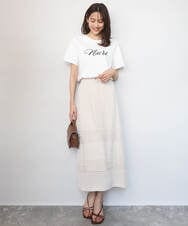 F1KGD30090 MK MICHEL KLEIN(小さいサイズ)(メゾン ドゥ サンク) 【小さいサイズ】ビーズ刺繍ロゴTシャツ/洗える ベージュ