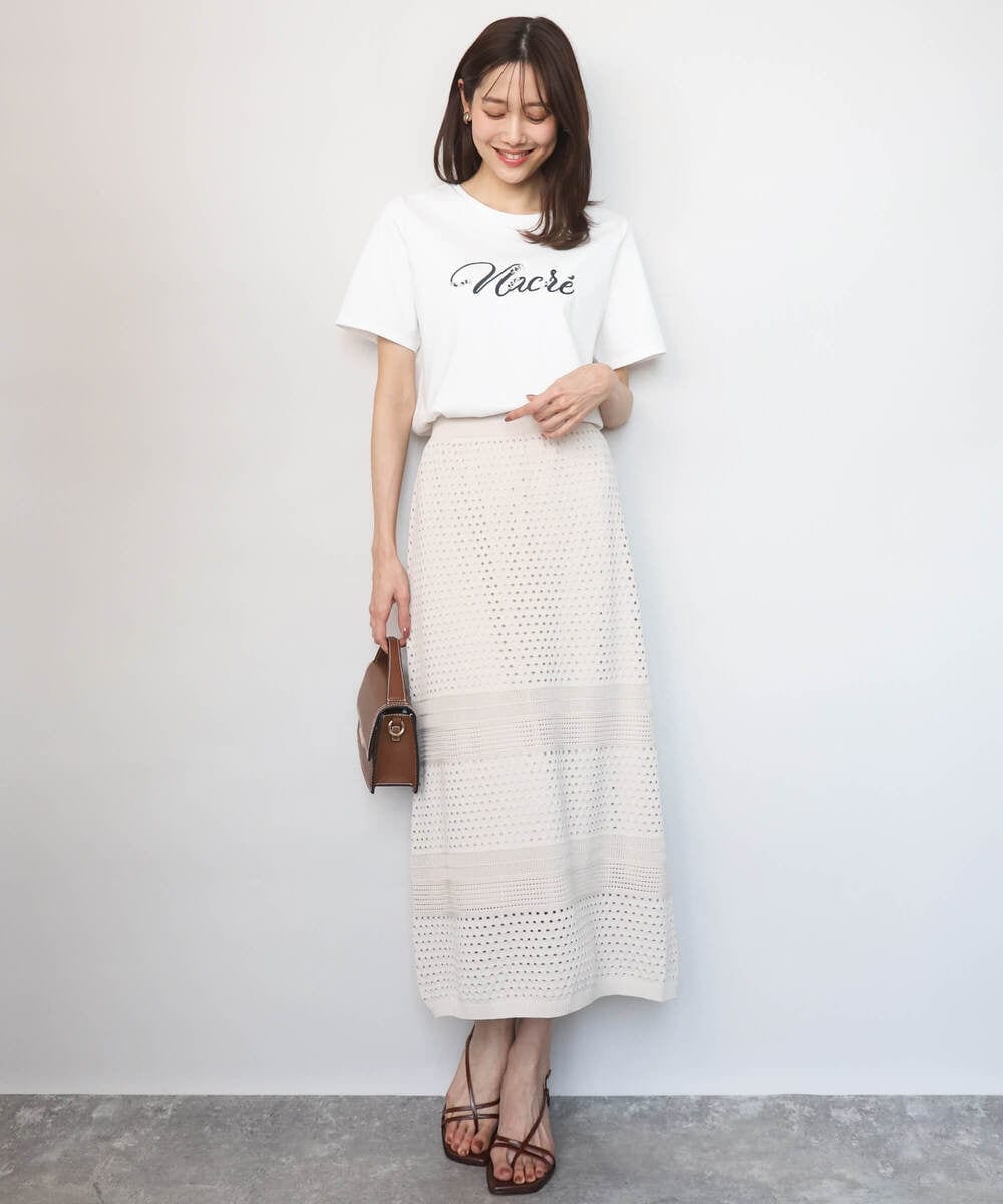 F1KGD30090 MK MICHEL KLEIN(小さいサイズ)(メゾン ドゥ サンク) 【小さいサイズ】ビーズ刺繍ロゴTシャツ/洗える ベージュ