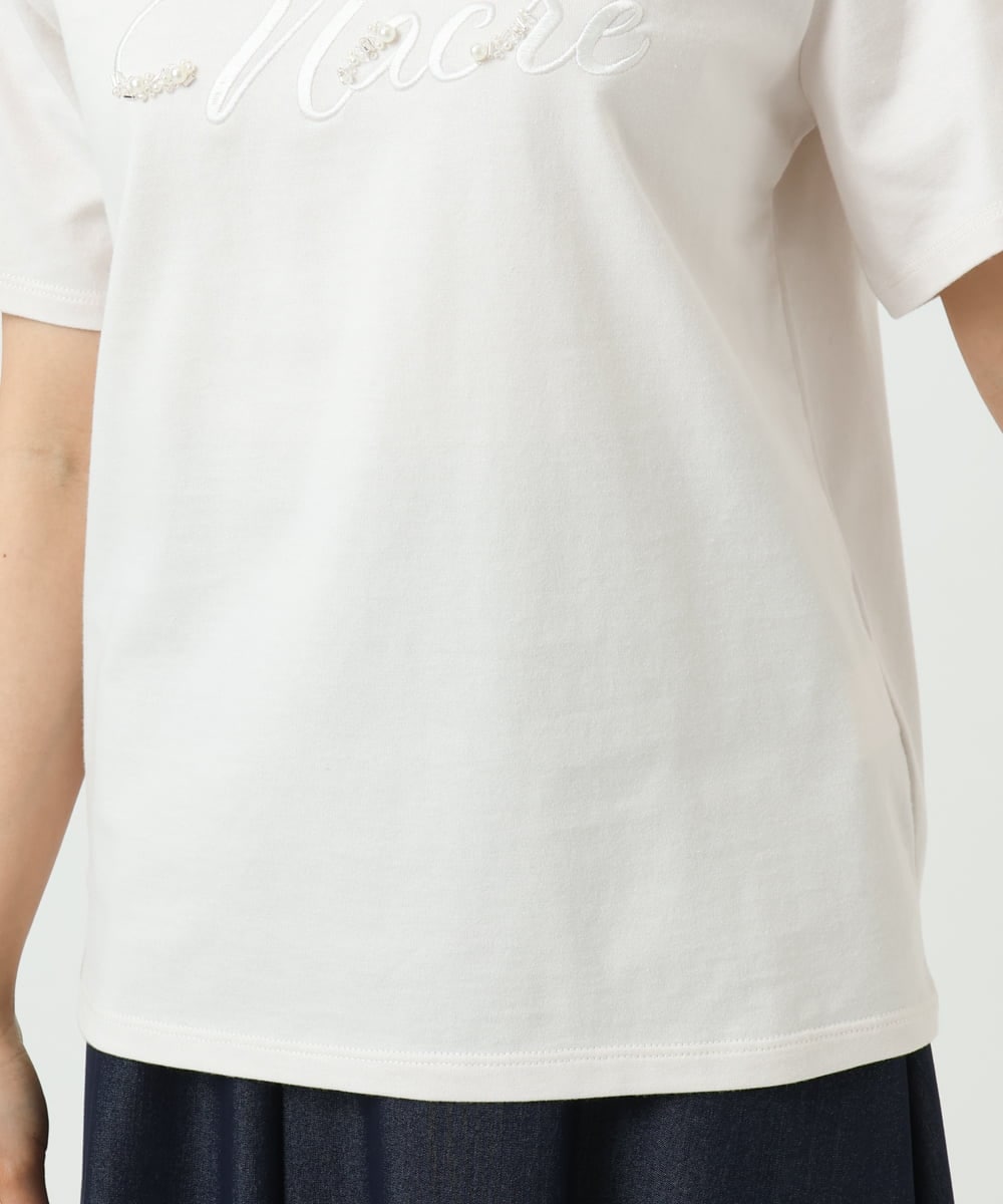 F1KGD30090 MK MICHEL KLEIN(小さいサイズ)(メゾン ドゥ サンク) 【小さいサイズ】ビーズ刺繍ロゴTシャツ/洗える ベージュ