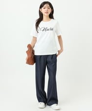 F1KGD30090 MK MICHEL KLEIN(小さいサイズ)(メゾン ドゥ サンク) 【小さいサイズ】ビーズ刺繍ロゴTシャツ/洗える ベージュ