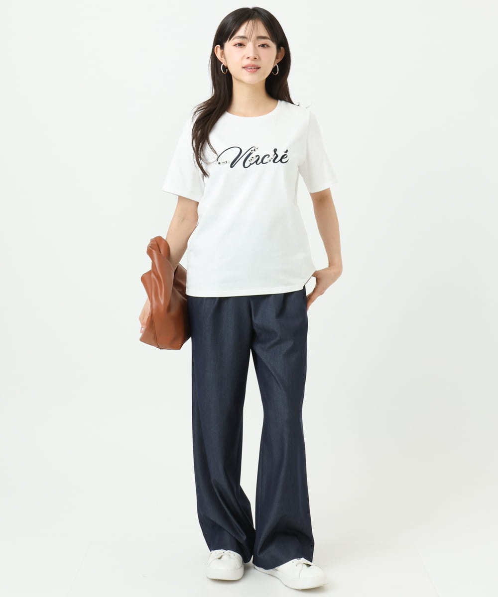 F1KGD30090 MK MICHEL KLEIN(小さいサイズ)(メゾン ドゥ サンク) 【小さいサイズ】ビーズ刺繍ロゴTシャツ/洗える ベージュ