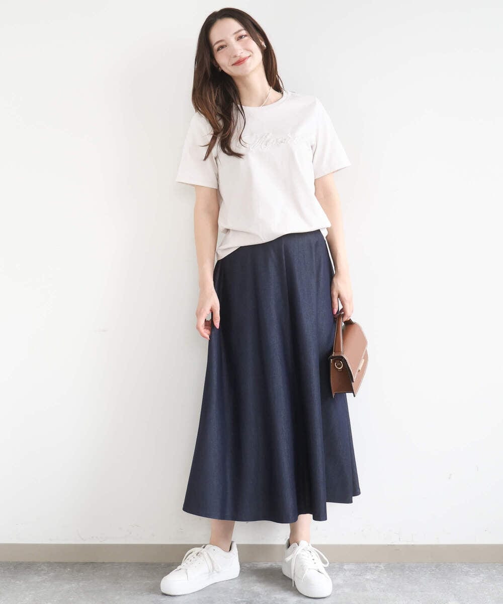 F1KGD30090 MK MICHEL KLEIN(小さいサイズ)(メゾン ドゥ サンク) 【小さいサイズ】ビーズ刺繍ロゴTシャツ/洗える ベージュ