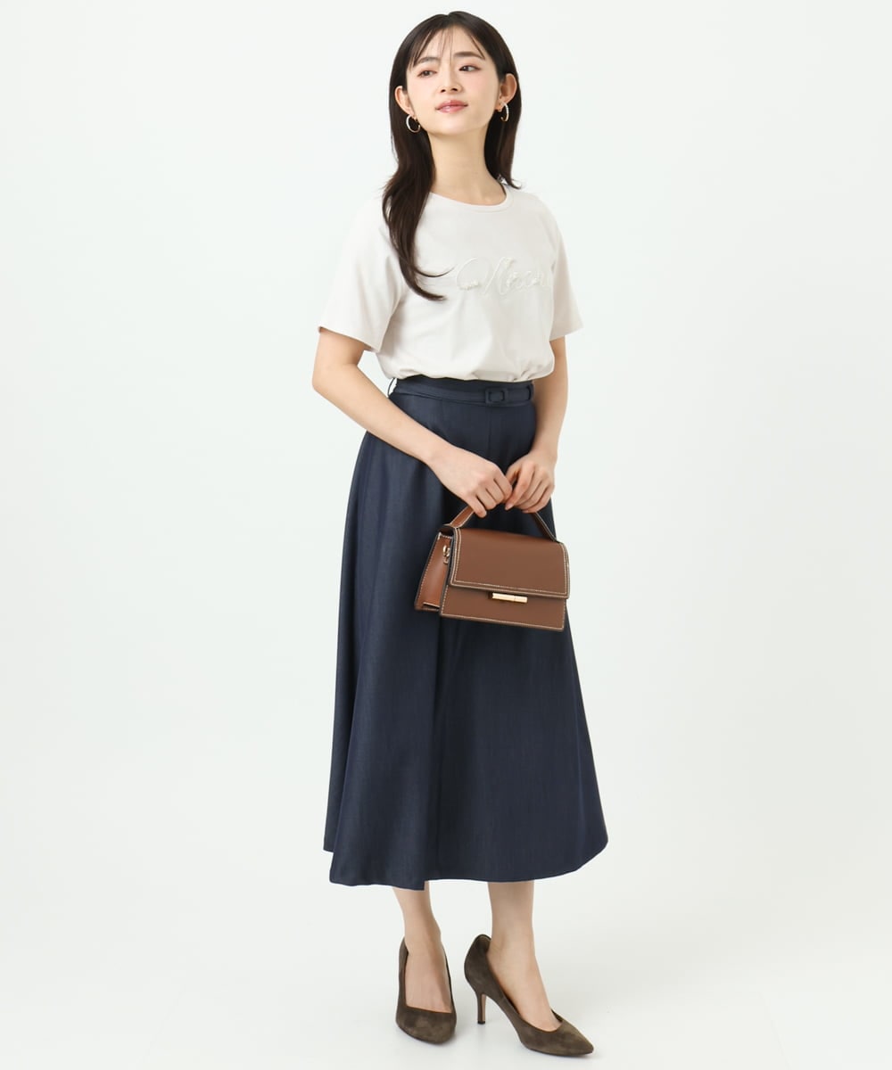 F1KGD30090 MK MICHEL KLEIN(小さいサイズ)(メゾン ドゥ サンク) 【小さいサイズ】ビーズ刺繍ロゴTシャツ/洗える ベージュ