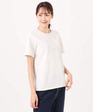 F1KGD30090 MK MICHEL KLEIN(小さいサイズ)(メゾン ドゥ サンク) 【小さいサイズ】ビーズ刺繍ロゴTシャツ/洗える ベージュ