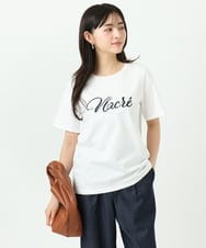 F1KGD30090 MK MICHEL KLEIN(小さいサイズ)(メゾン ドゥ サンク) 【小さいサイズ】ビーズ刺繍ロゴTシャツ/洗える ベージュ