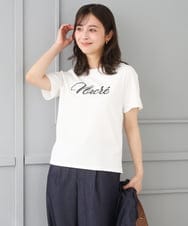 F1KGD30090 MK MICHEL KLEIN(小さいサイズ)(メゾン ドゥ サンク) 【小さいサイズ】ビーズ刺繍ロゴTシャツ/洗える ベージュ