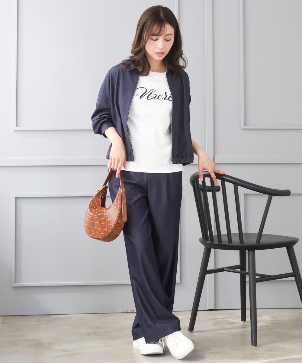 F1KGD30090 MK MICHEL KLEIN(小さいサイズ)(メゾン ドゥ サンク) 【小さいサイズ】ビーズ刺繍ロゴTシャツ/洗える ベージュ