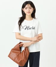 F1KGD30090 MK MICHEL KLEIN(小さいサイズ)(メゾン ドゥ サンク) 【小さいサイズ】ビーズ刺繍ロゴTシャツ/洗える ベージュ