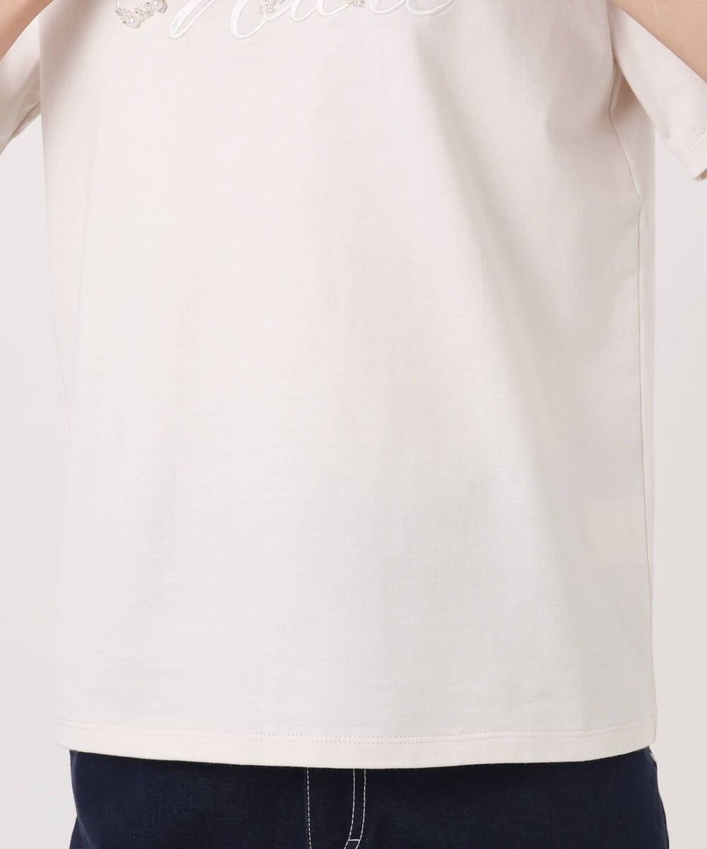 F1KGD30090 MK MICHEL KLEIN(小さいサイズ)(メゾン ドゥ サンク) 【小さいサイズ】ビーズ刺繍ロゴTシャツ/洗える ベージュ