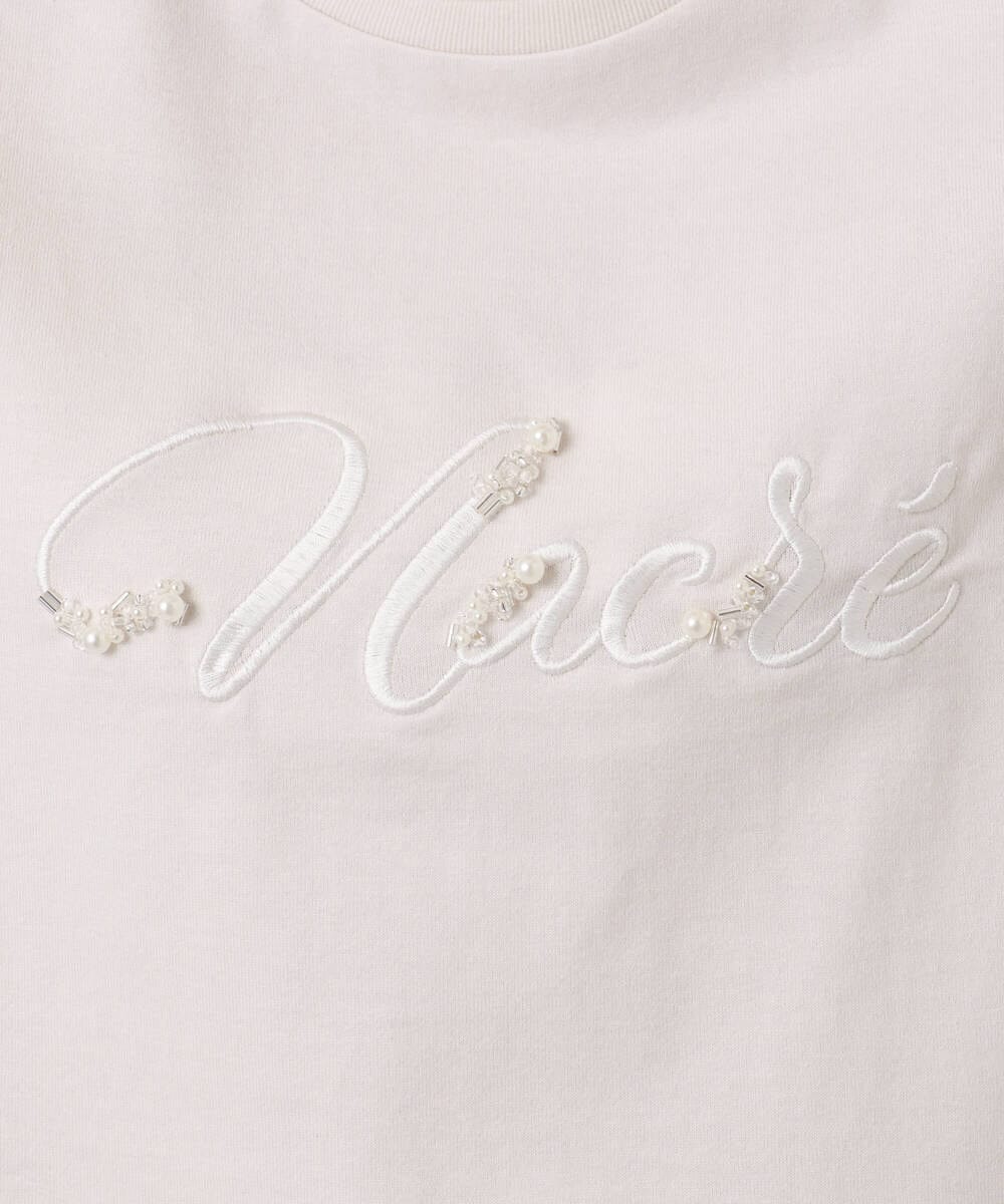 F1KGD30090 MK MICHEL KLEIN(小さいサイズ)(メゾン ドゥ サンク) 【小さいサイズ】ビーズ刺繍ロゴTシャツ/洗える ベージュ