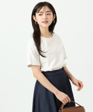 F1KGD30090 MK MICHEL KLEIN(小さいサイズ)(メゾン ドゥ サンク) 【小さいサイズ】ビーズ刺繍ロゴTシャツ/洗える ベージュ