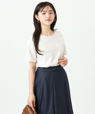 F1KGD30090 MK MICHEL KLEIN(小さいサイズ)(メゾン ドゥ サンク) 【小さいサイズ】ビーズ刺繍ロゴTシャツ/洗える ベージュ