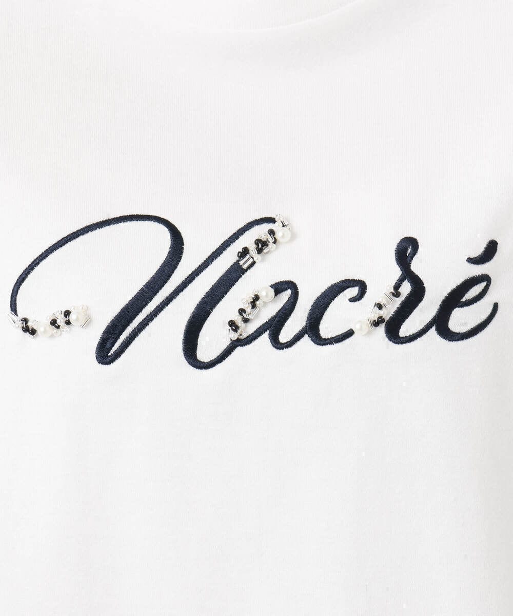 F1KGD30090 MK MICHEL KLEIN(小さいサイズ)(メゾン ドゥ サンク) 【小さいサイズ】ビーズ刺繍ロゴTシャツ/洗える ベージュ