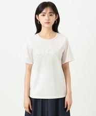 F1KGD30090 MK MICHEL KLEIN(小さいサイズ)(メゾン ドゥ サンク) 【小さいサイズ】ビーズ刺繍ロゴTシャツ/洗える ベージュ