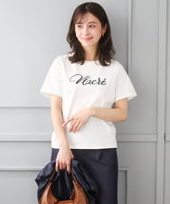 F1KGD30090 MK MICHEL KLEIN(小さいサイズ)(メゾン ドゥ サンク) 【小さいサイズ】ビーズ刺繍ロゴTシャツ/洗える ベージュ