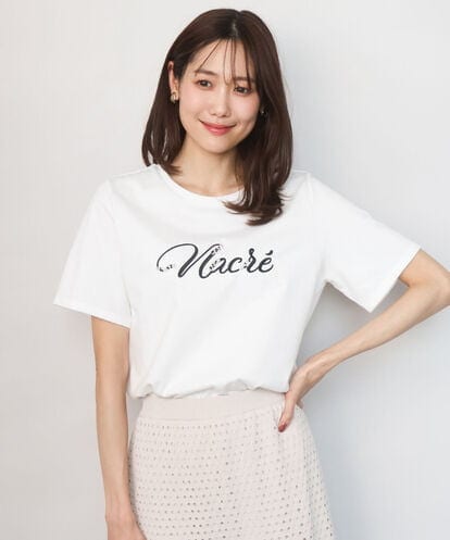 F1KGD30090 MK MICHEL KLEIN(小さいサイズ) 【小さいサイズ】ビーズ刺繍ロゴTシャツ/洗える