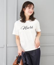 F1KGD30090 MK MICHEL KLEIN(小さいサイズ)(メゾン ドゥ サンク) 【小さいサイズ】ビーズ刺繍ロゴTシャツ/洗える ホワイト