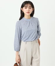 F1KGD31140 MK MICHEL KLEIN(小さいサイズ)(メゾン ドゥ サンク) 【小さいサイズ】幾何柄ジャージーカットソー/洗濯機で洗える ライトブルー