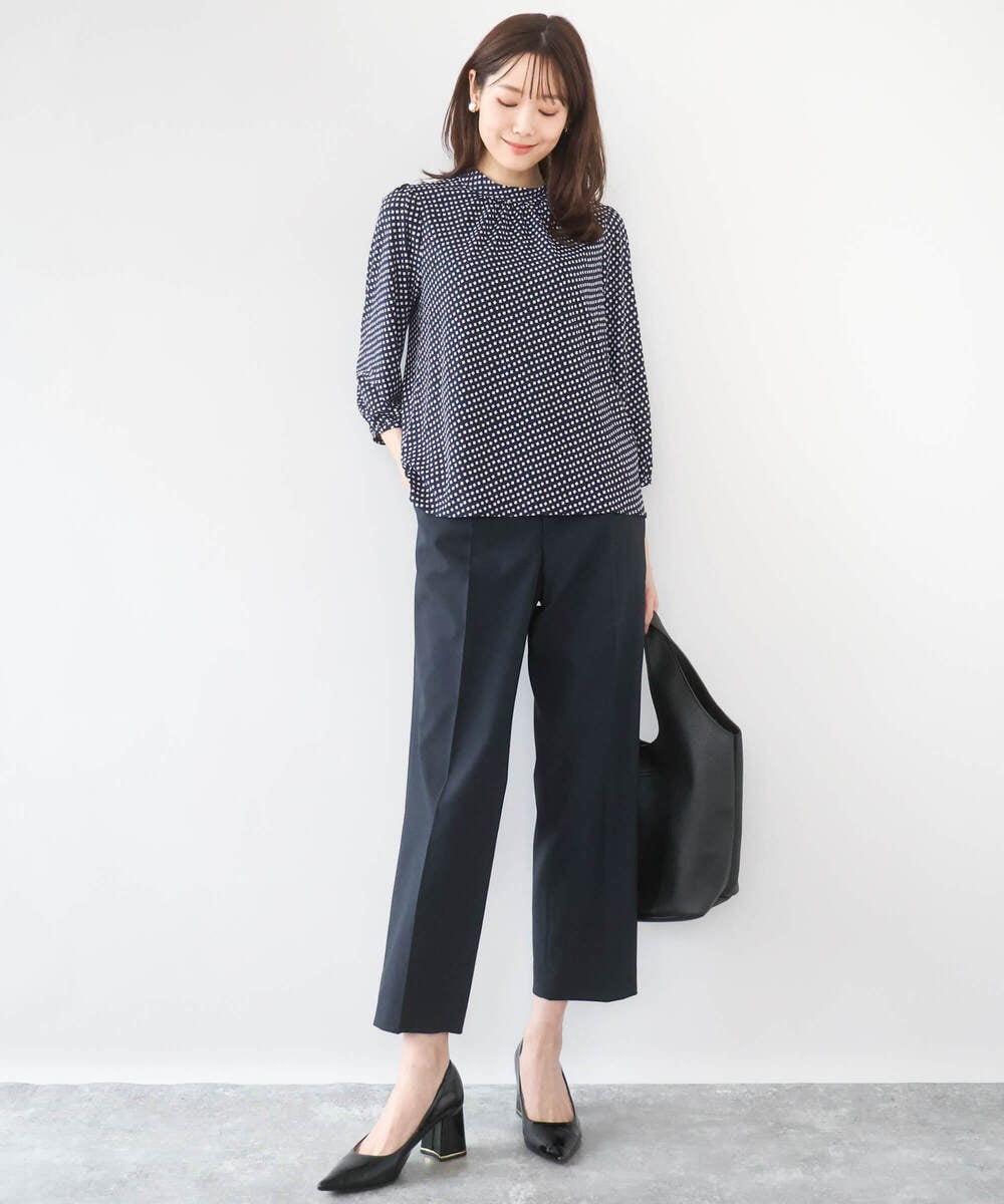 F1KGD31140 MK MICHEL KLEIN(小さいサイズ)(メゾン ドゥ サンク) 【小さいサイズ】幾何柄ジャージーカットソー/洗濯機で洗える ライトブルー