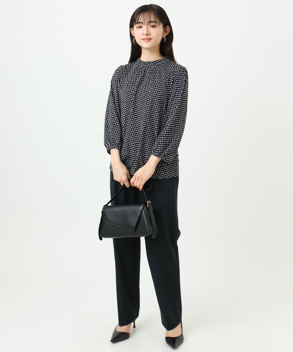 F1KGD31140 MK MICHEL KLEIN(小さいサイズ)(メゾン ドゥ サンク) 【小さいサイズ】幾何柄ジャージーカットソー/洗濯機で洗える ライトブルー