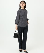 F1KGD31140 MK MICHEL KLEIN(小さいサイズ)(メゾン ドゥ サンク) 【小さいサイズ】幾何柄ジャージーカットソー/洗濯機で洗える ライトブルー