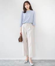 F1KGD31140 MK MICHEL KLEIN(小さいサイズ)(メゾン ドゥ サンク) 【小さいサイズ】幾何柄ジャージーカットソー/洗濯機で洗える ライトブルー