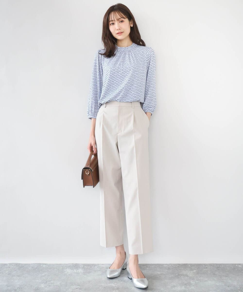 F1KGD31140 MK MICHEL KLEIN(小さいサイズ)(メゾン ドゥ サンク) 【小さいサイズ】幾何柄ジャージーカットソー/洗濯機で洗える ライトブルー