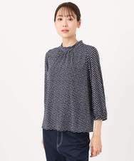 F1KGD31140 MK MICHEL KLEIN(小さいサイズ)(メゾン ドゥ サンク) 【小さいサイズ】幾何柄ジャージーカットソー/洗濯機で洗える ライトブルー