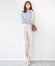 F1KGD31140 MK MICHEL KLEIN(小さいサイズ)(メゾン ドゥ サンク) 【小さいサイズ】幾何柄ジャージーカットソー/洗濯機で洗える ライトブルー