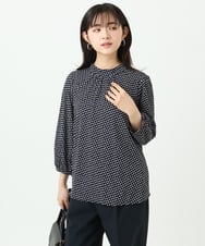 F1KGD31140 MK MICHEL KLEIN(小さいサイズ)(メゾン ドゥ サンク) 【小さいサイズ】幾何柄ジャージーカットソー/洗濯機で洗える ライトブルー