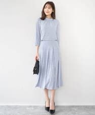 F1KGD31140 MK MICHEL KLEIN(小さいサイズ)(メゾン ドゥ サンク) 【小さいサイズ】幾何柄ジャージーカットソー/洗濯機で洗える ライトブルー