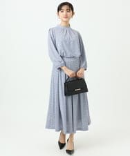 F1KGD31140 MK MICHEL KLEIN(小さいサイズ)(メゾン ドゥ サンク) 【小さいサイズ】幾何柄ジャージーカットソー/洗濯機で洗える ライトブルー