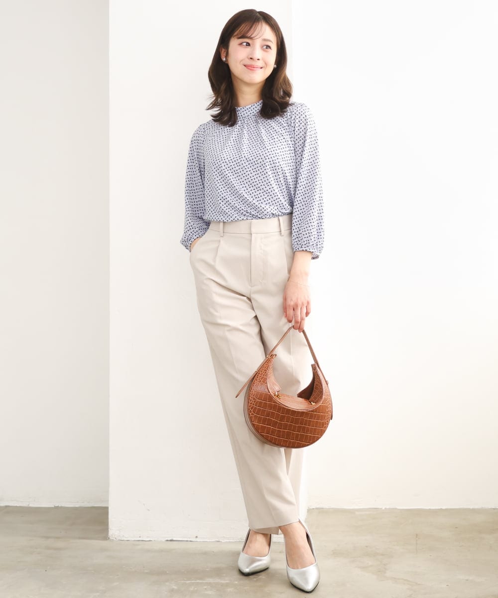 F1KGD31140 MK MICHEL KLEIN(小さいサイズ)(メゾン ドゥ サンク) 【小さいサイズ】幾何柄ジャージーカットソー/洗濯機で洗える ライトブルー