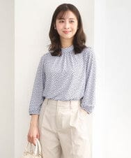 F1KGD31140 MK MICHEL KLEIN(小さいサイズ)(メゾン ドゥ サンク) 【小さいサイズ】幾何柄ジャージーカットソー/洗濯機で洗える ライトブルー