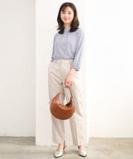 F1KGD31140 MK MICHEL KLEIN(小さいサイズ)(メゾン ドゥ サンク) 【小さいサイズ】幾何柄ジャージーカットソー/洗濯機で洗える ライトブルー