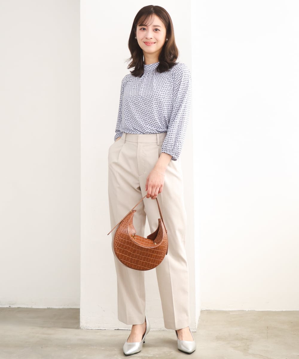 F1KGD31140 MK MICHEL KLEIN(小さいサイズ)(メゾン ドゥ サンク) 【小さいサイズ】幾何柄ジャージーカットソー/洗濯機で洗える ライトブルー