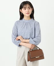 F1KGD31140 MK MICHEL KLEIN(小さいサイズ)(メゾン ドゥ サンク) 【小さいサイズ】幾何柄ジャージーカットソー/洗濯機で洗える ライトブルー