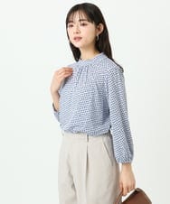 F1KGD31140 MK MICHEL KLEIN(小さいサイズ)(メゾン ドゥ サンク) 【小さいサイズ】幾何柄ジャージーカットソー/洗濯機で洗える ライトブルー