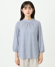 F1KGD31140 MK MICHEL KLEIN(小さいサイズ)(メゾン ドゥ サンク) 【小さいサイズ】幾何柄ジャージーカットソー/洗濯機で洗える ライトブルー