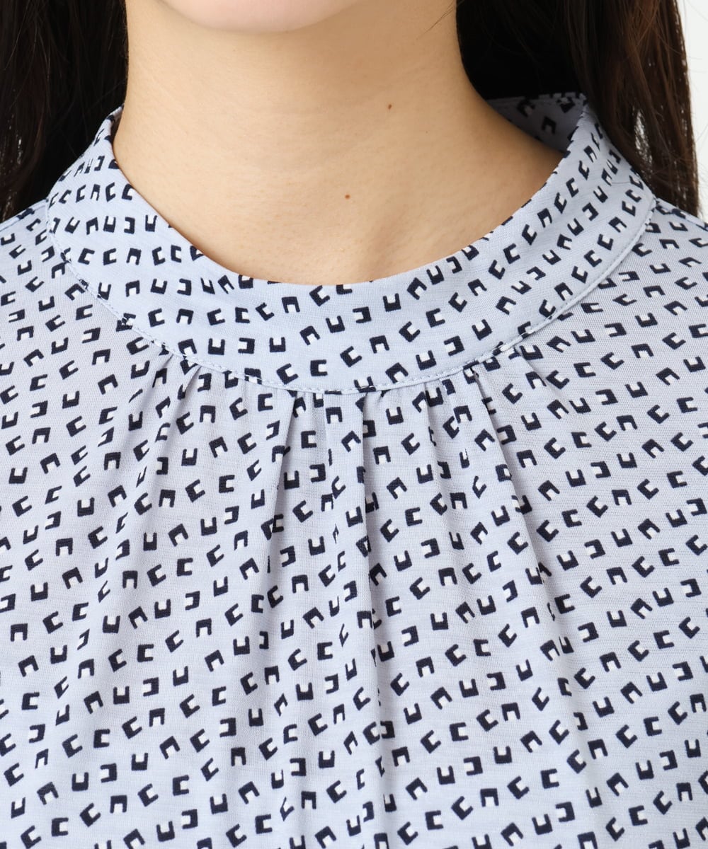 F1KGD31140 MK MICHEL KLEIN(小さいサイズ)(メゾン ドゥ サンク) 【小さいサイズ】幾何柄ジャージーカットソー/洗濯機で洗える ライトブルー