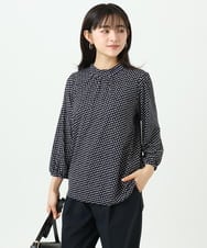 F1KGD31140 MK MICHEL KLEIN(小さいサイズ)(メゾン ドゥ サンク) 【小さいサイズ】幾何柄ジャージーカットソー/洗濯機で洗える ネイビー