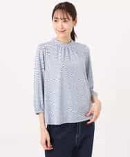 F1KGD31140 MK MICHEL KLEIN(小さいサイズ)(メゾン ドゥ サンク) 【小さいサイズ】幾何柄ジャージーカットソー/洗濯機で洗える ライトブルー